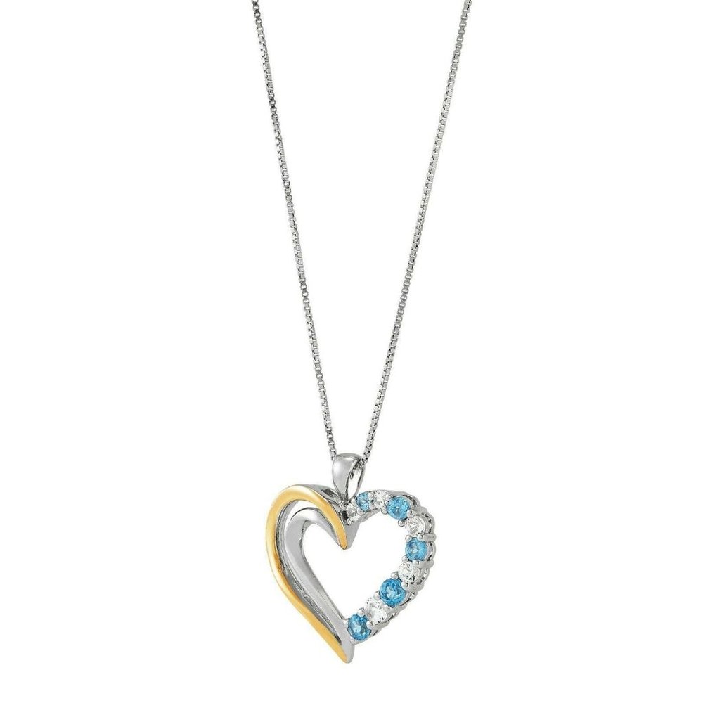 Blue & White Topaz Heart Sterling Silver